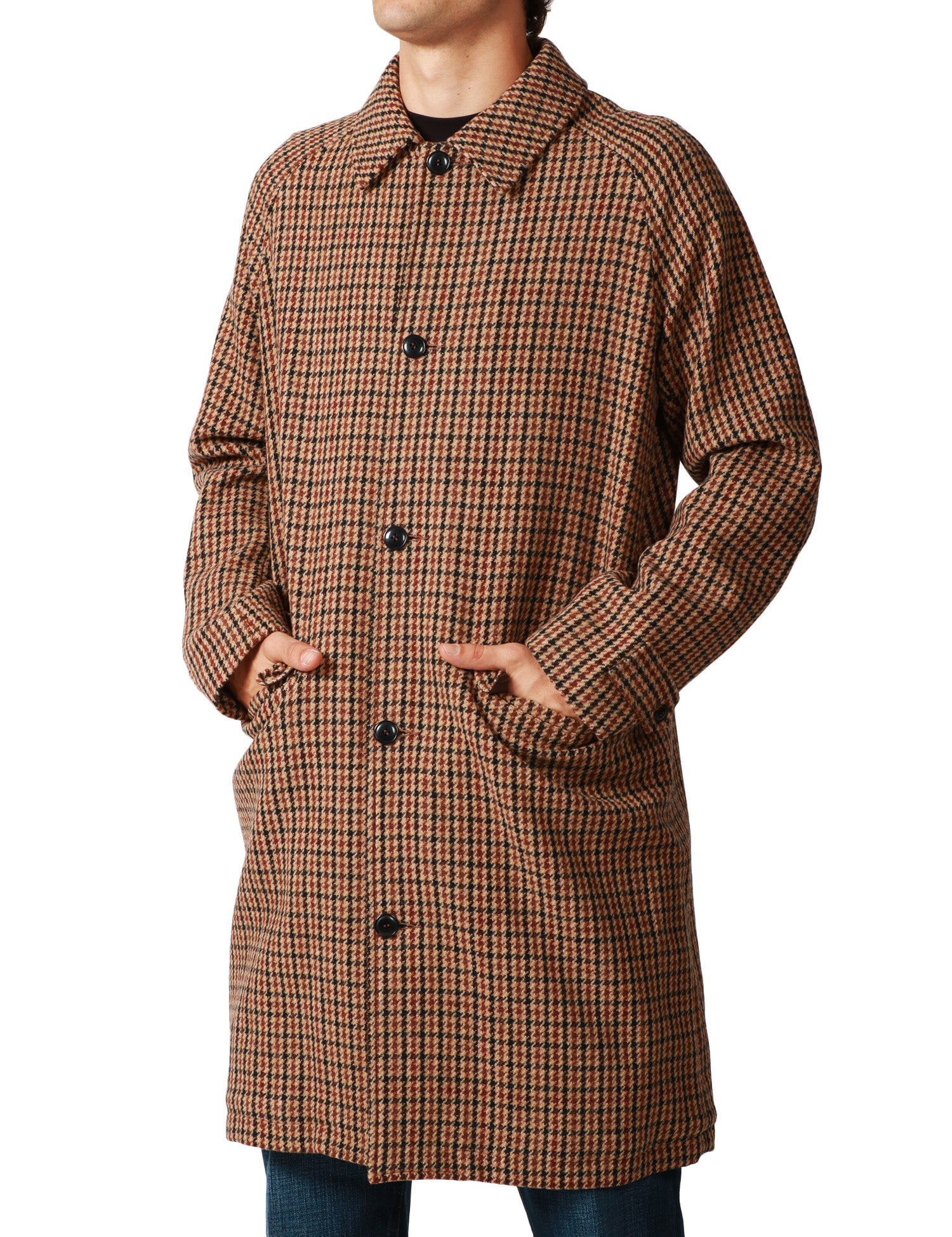 CAPPOTTO UOMO SEBAGO BEIGE PIED DE POULE LUNGHEZZA MEDIA CON COLLETTO E BOTTONI