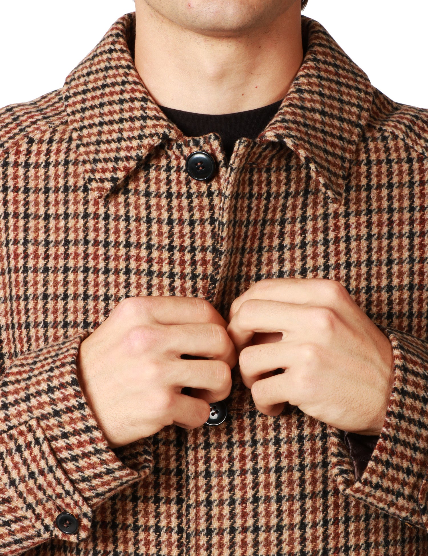 CAPPOTTO UOMO SEBAGO BEIGE PIED DE POULE LUNGHEZZA MEDIA CON COLLETTO E BOTTONI