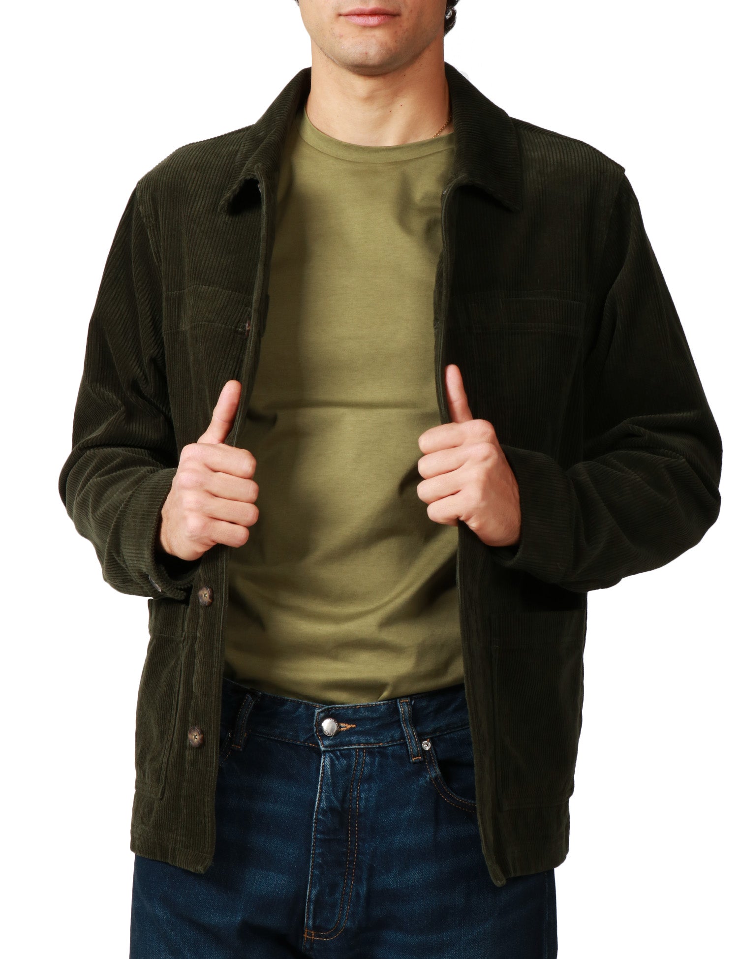 GIUBBOTTO UOMO SEBAGO VERDE SCURO IN VELLUTO DI COTONE A COSTINE CON TRE TASCHE APPLICATE DAVANTI