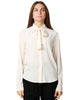 Camicia donna seventy panna in crèpe misto seta con fiocco al collo