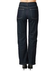 JEANS DONNA SEVENTY DENIM SCURO CON IMPUNTURE A CONTRASTO WIDE LEG IN MISTO CASHMERE