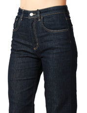 JEANS DONNA SEVENTY DENIM SCURO CON IMPUNTURE A CONTRASTO WIDE LEG IN MISTO CASHMERE