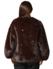 ECOPELLICCIA BOMBER DONNA SWORD COFFEE A PELO MEDIO CON PIETRE APPLICATE