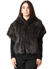 CAPPA PELLICCIA TAVUS MILANO CARBONE A MEZZA MANICA CON CAPPUCCIO 100% LAPIN