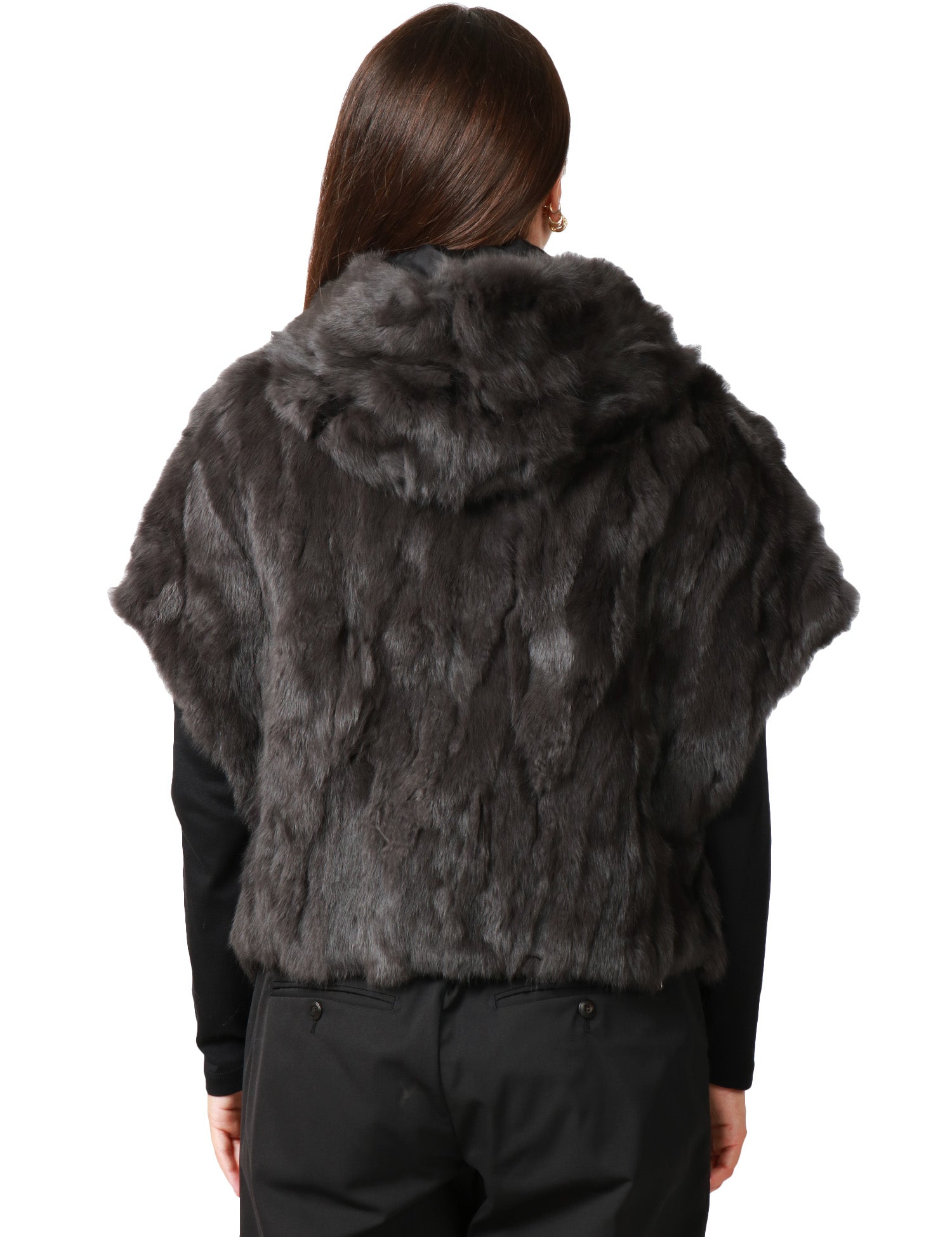 CAPPA PELLICCIA TAVUS MILANO CARBONE A MEZZA MANICA CON CAPPUCCIO 100% LAPIN