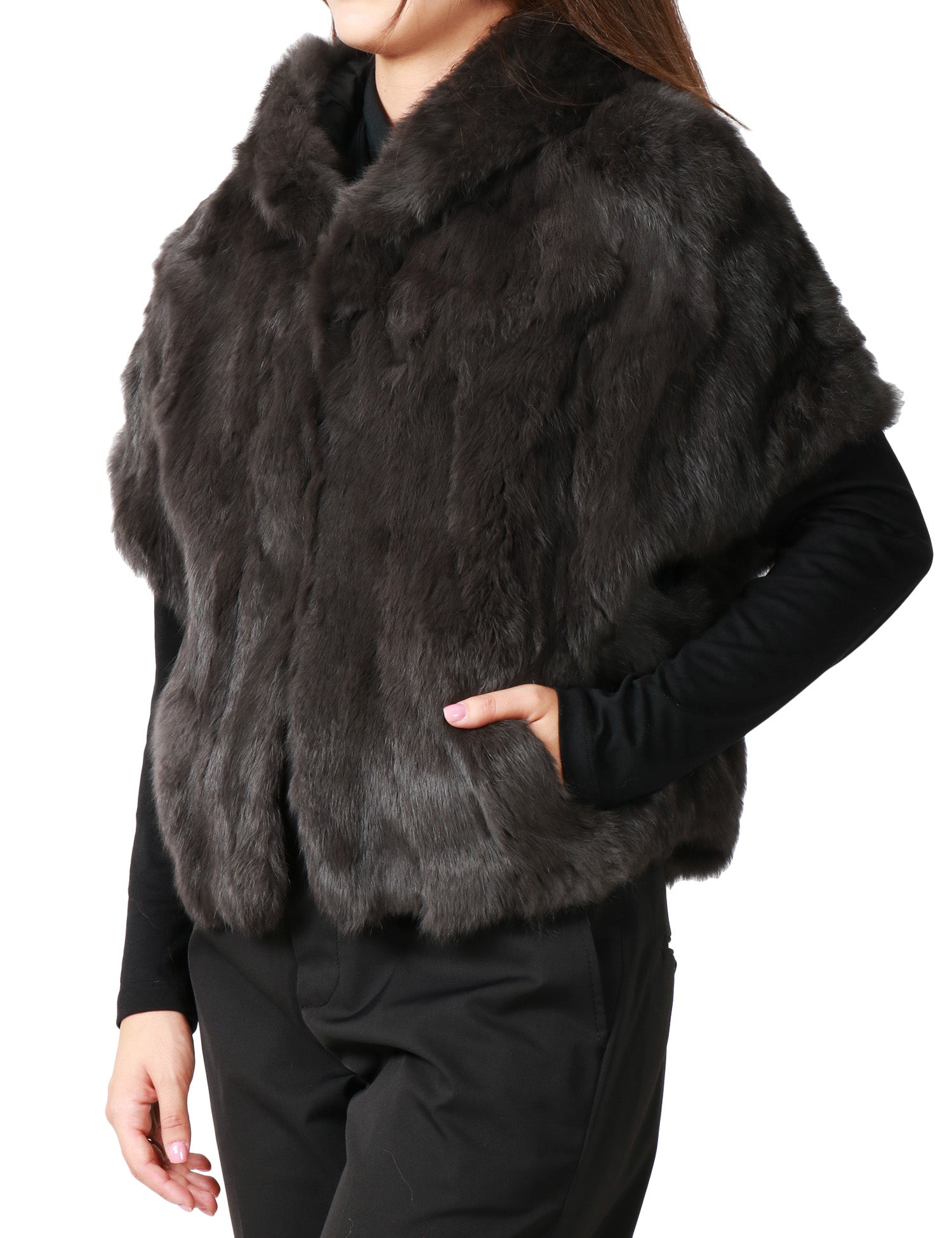 CAPPA PELLICCIA TAVUS MILANO CARBONE A MEZZA MANICA CON CAPPUCCIO 100% LAPIN