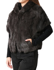 CAPPA PELLICCIA TAVUS MILANO CARBONE A MEZZA MANICA CON CAPPUCCIO 100% LAPIN