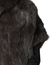 CAPPA PELLICCIA TAVUS MILANO CARBONE A MEZZA MANICA CON CAPPUCCIO 100% LAPIN