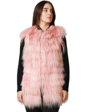 GILET PELLICCIA TAVUS MILANO PINK A PELO LUNGO 100% LANA DI AGNELLO