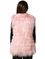 GILET PELLICCIA TAVUS MILANO PINK A PELO LUNGO 100% LANA DI AGNELLO