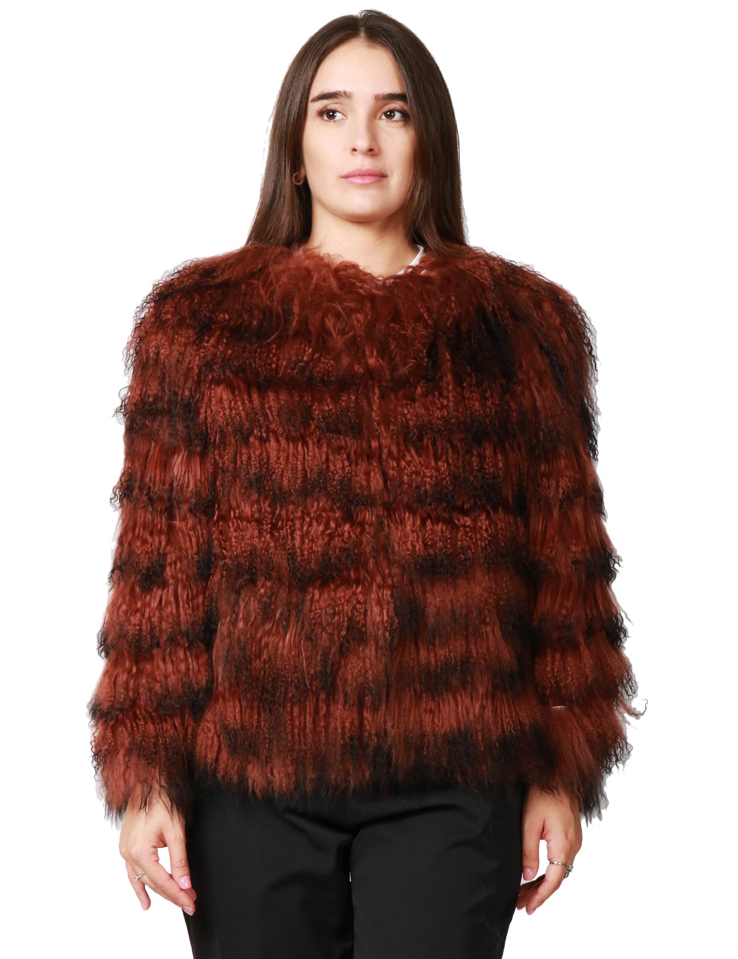 PELLICCIA DONNA TAVUS MILANO BROWN A PELO LUNGO 100% LANA DI AGNELLO