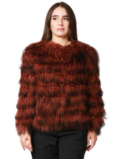 PELLICCIA DONNA TAVUS MILANO BROWN A PELO LUNGO 100% LANA DI AGNELLO