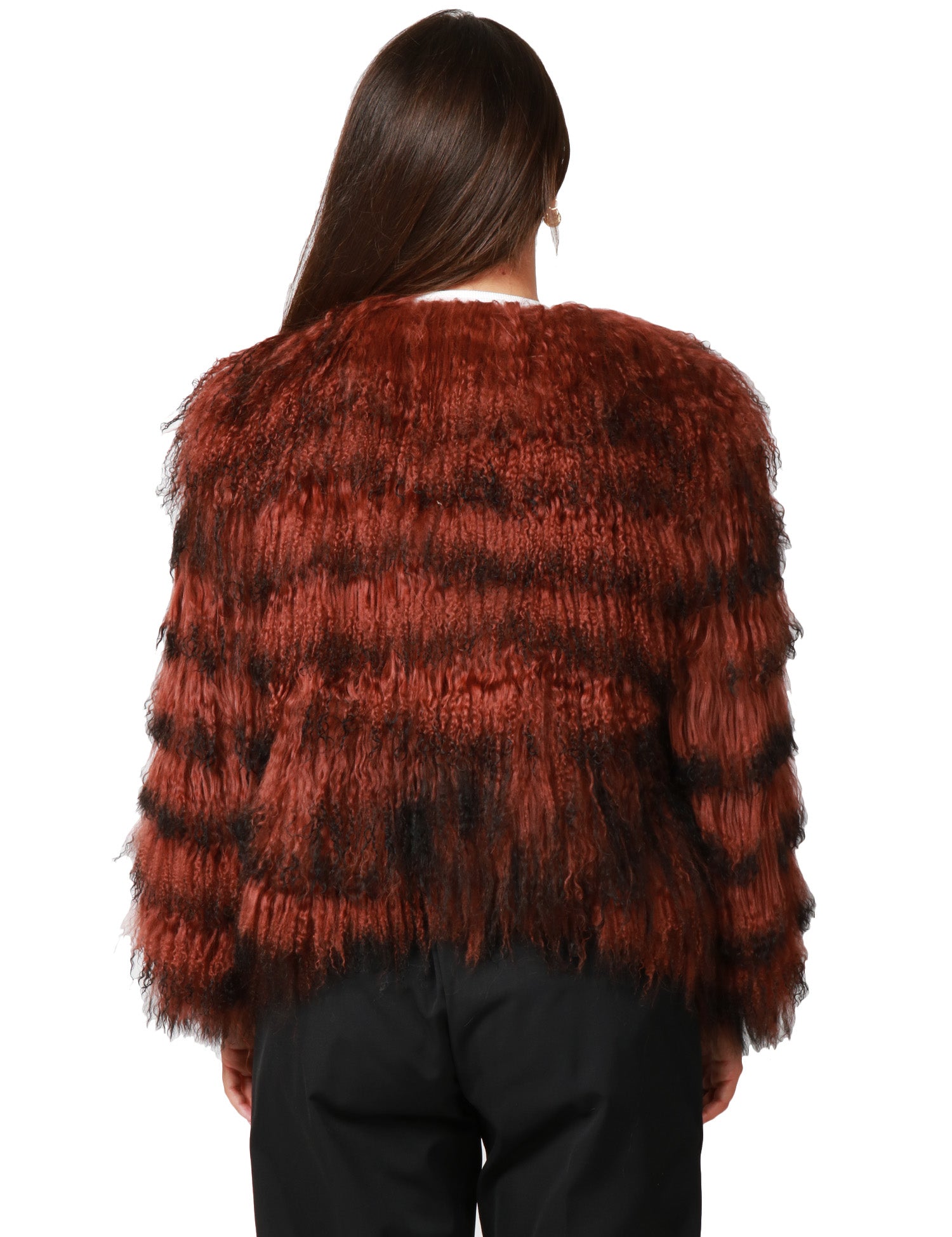 PELLICCIA DONNA TAVUS MILANO BROWN A PELO LUNGO 100% LANA DI AGNELLO