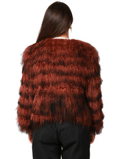 PELLICCIA DONNA TAVUS MILANO BROWN A PELO LUNGO 100% LANA DI AGNELLO