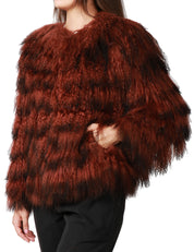 PELLICCIA DONNA TAVUS MILANO BROWN A PELO LUNGO 100% LANA DI AGNELLO