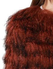 PELLICCIA DONNA TAVUS MILANO BROWN A PELO LUNGO 100% LANA DI AGNELLO