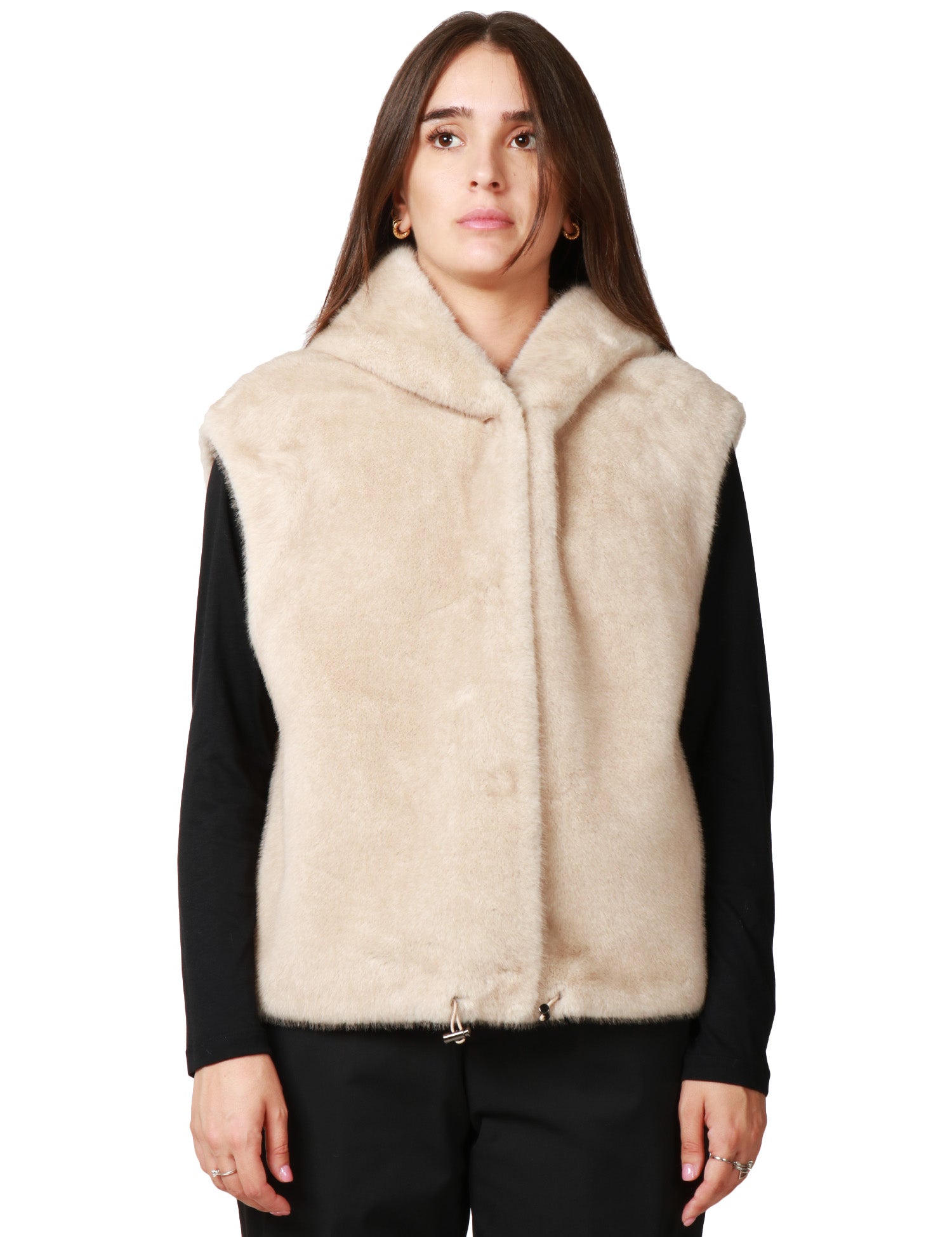 GILET ECOPELLICCIA DONNA TAVUS MILANO BEIGE REVERSIBILE CON CAPPUCCIO