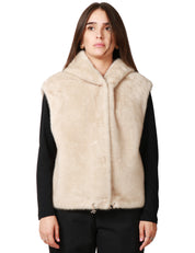 GILET ECOPELLICCIA DONNA TAVUS MILANO BEIGE REVERSIBILE CON CAPPUCCIO
