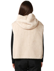 GILET ECOPELLICCIA DONNA TAVUS MILANO BEIGE REVERSIBILE CON CAPPUCCIO