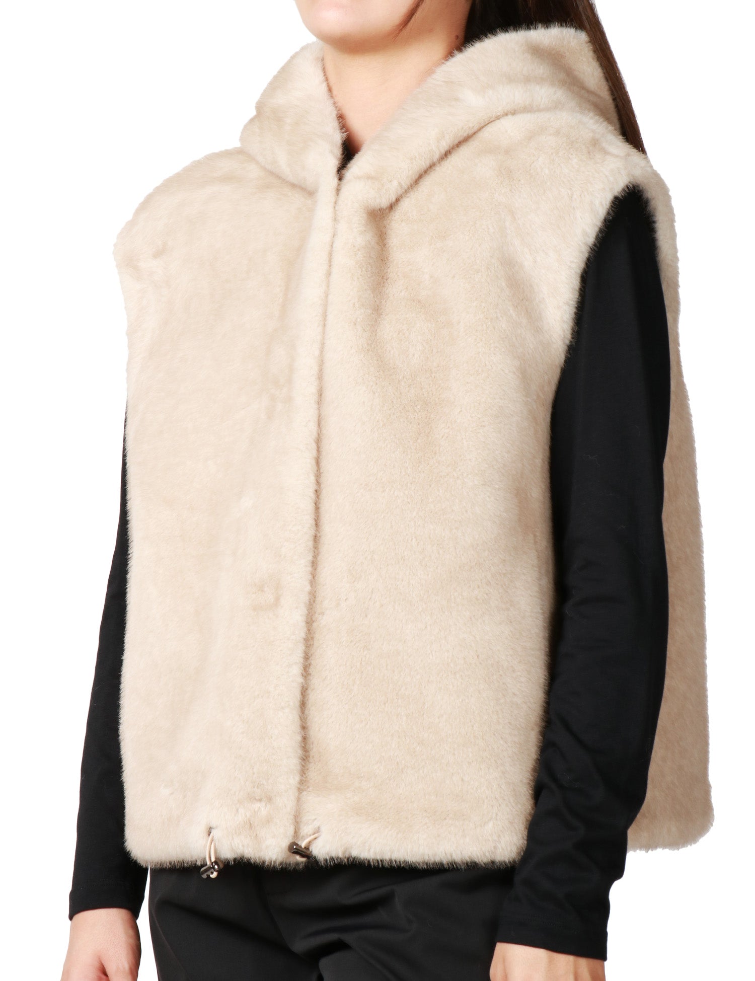 GILET ECOPELLICCIA DONNA TAVUS MILANO BEIGE REVERSIBILE CON CAPPUCCIO