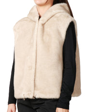 GILET ECOPELLICCIA DONNA TAVUS MILANO BEIGE REVERSIBILE CON CAPPUCCIO