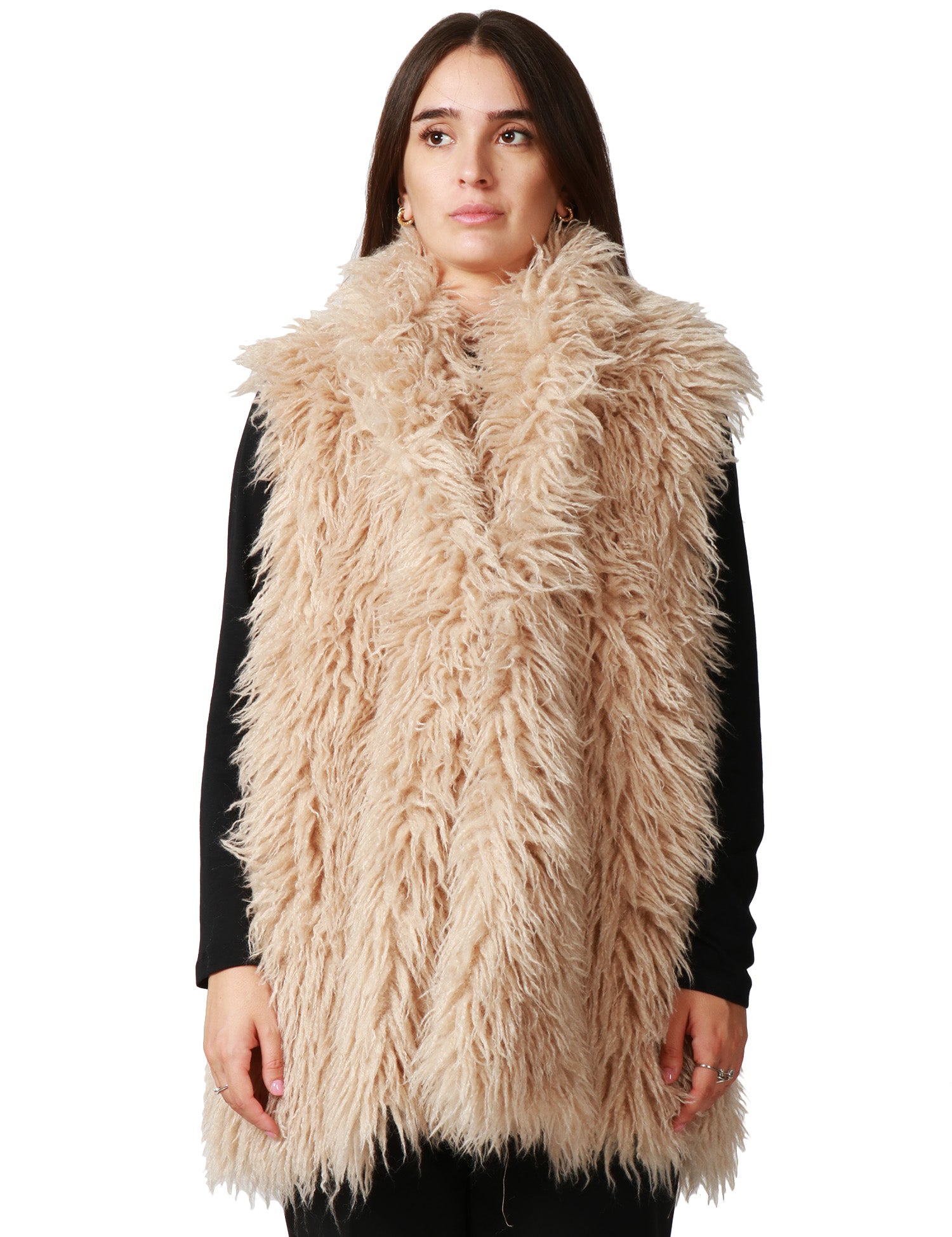 GILET ECOPELLICCIA TAVUS MILANO BEIGE LUNGHEZZA MEDIA A PELO LUNGO