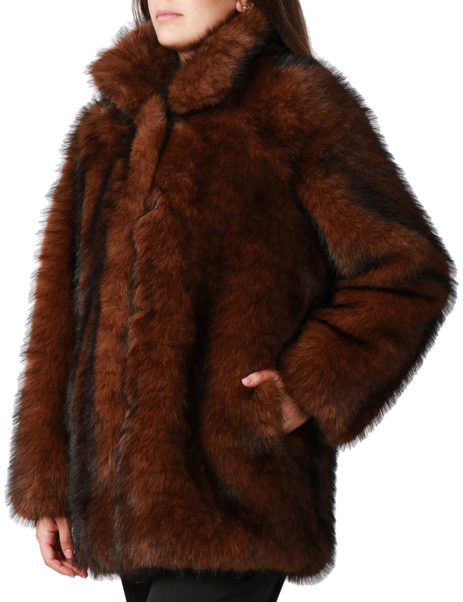 ECOPELLICCIA DONNA TAVUS MILANO DARK BROWN LUNGHEZZA MEDIA CON COLLETO