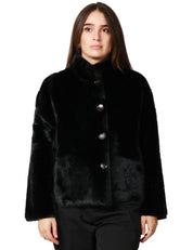 ECOPELLICCIA DONNA TAVUS MILANO NERA REVERSIBILE A PELO MEDIO CON BOTTONI IN TONO