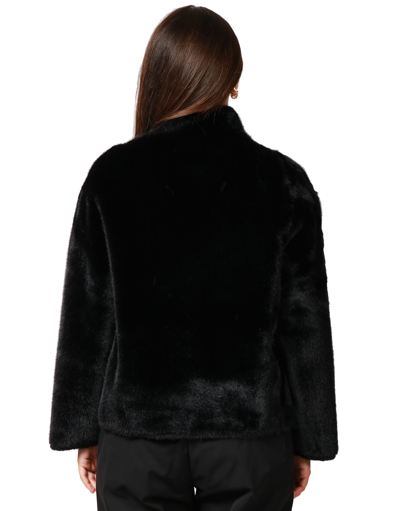 ECOPELLICCIA DONNA TAVUS MILANO NERA REVERSIBILE A PELO MEDIO CON BOTTONI IN TONO