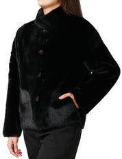 ECOPELLICCIA DONNA TAVUS MILANO NERA REVERSIBILE A PELO MEDIO CON BOTTONI IN TONO