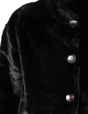 ECOPELLICCIA DONNA TAVUS MILANO NERA REVERSIBILE A PELO MEDIO CON BOTTONI IN TONO