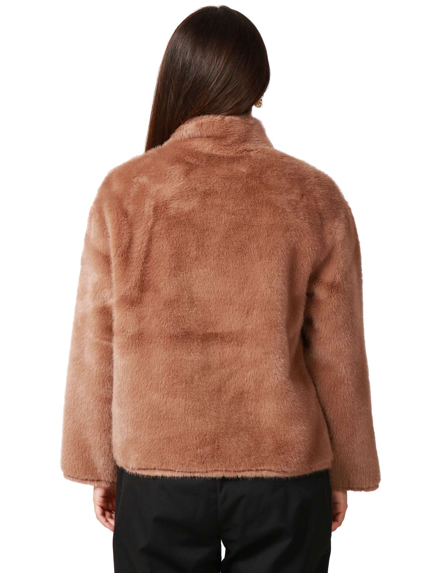 ECOPELLICCIA DONNA TAVUS MILANO BROWN REVERSIBILE A PELO CORTO CON BOTTONI E COLLO IN PIEDI