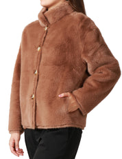 ECOPELLICCIA DONNA TAVUS MILANO BROWN REVERSIBILE A PELO CORTO CON BOTTONI E COLLO IN PIEDI