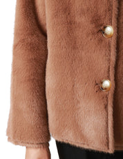 ECOPELLICCIA DONNA TAVUS MILANO BROWN REVERSIBILE A PELO CORTO CON BOTTONI E COLLO IN PIEDI