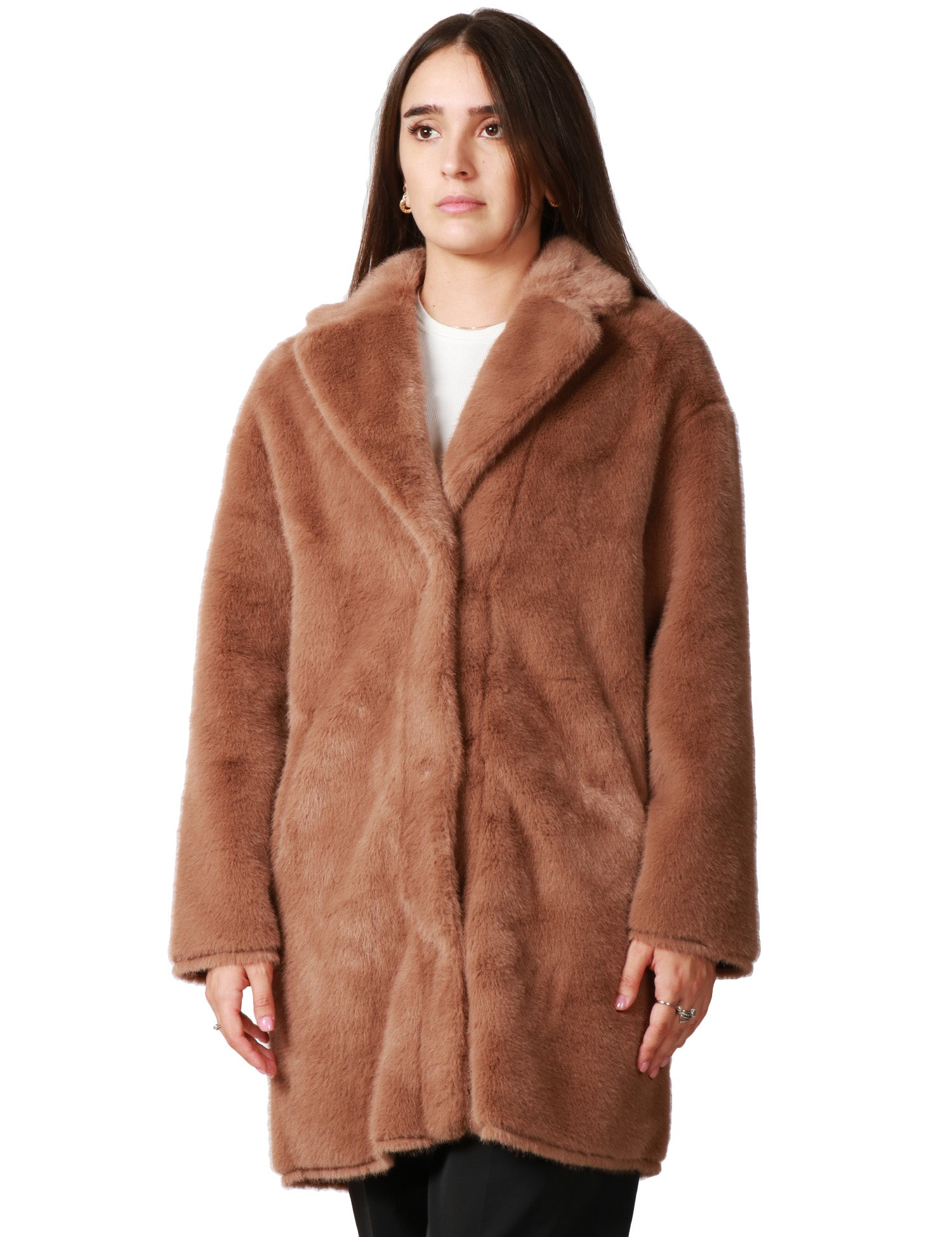 ECOPELLICCIA DONNA TAVUS MILANO MARRONE CHIARO LUNGHEZZA MEDIA CON COLLO REVER