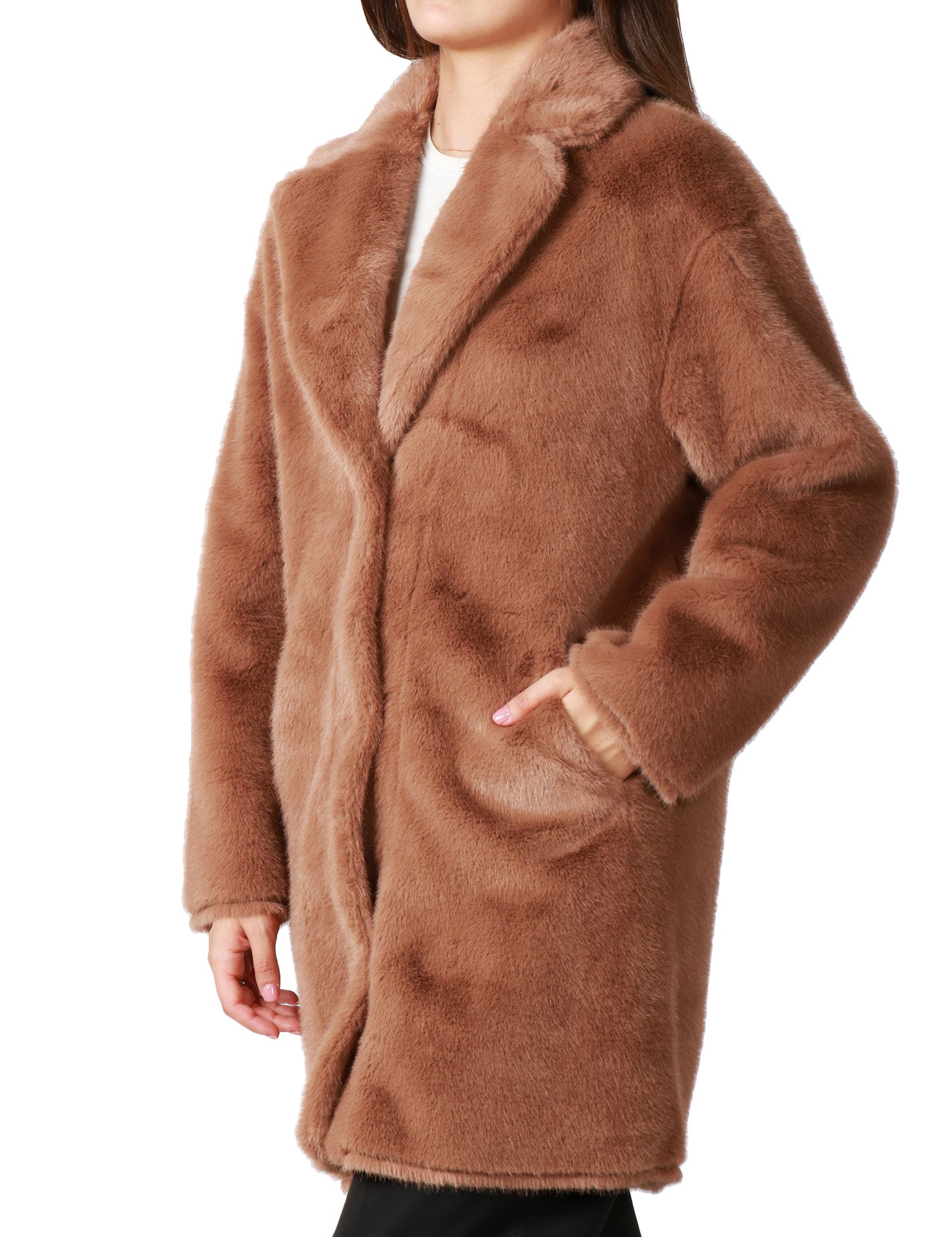 ECOPELLICCIA DONNA TAVUS MILANO MARRONE CHIARO LUNGHEZZA MEDIA CON COLLO REVER