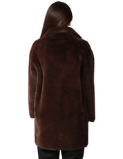 ECOPELLICCIA DONNA TAVUS MILANO CIOCCOLATO LUNGHEZZA MEDIA CON COLLO REVER