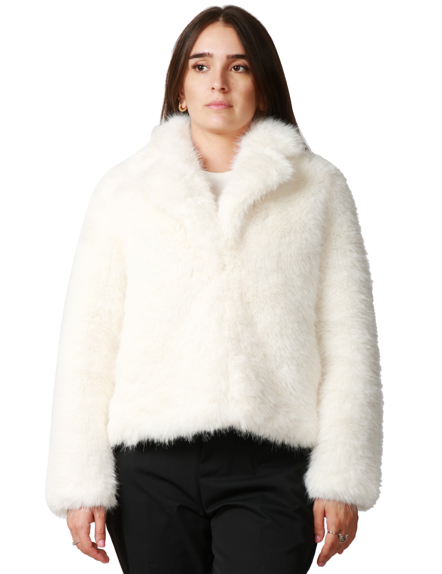 ECOPELLICCIA DONNA TAVUS MILANO WHITE A PELO MEDIO CON COLLO REVER