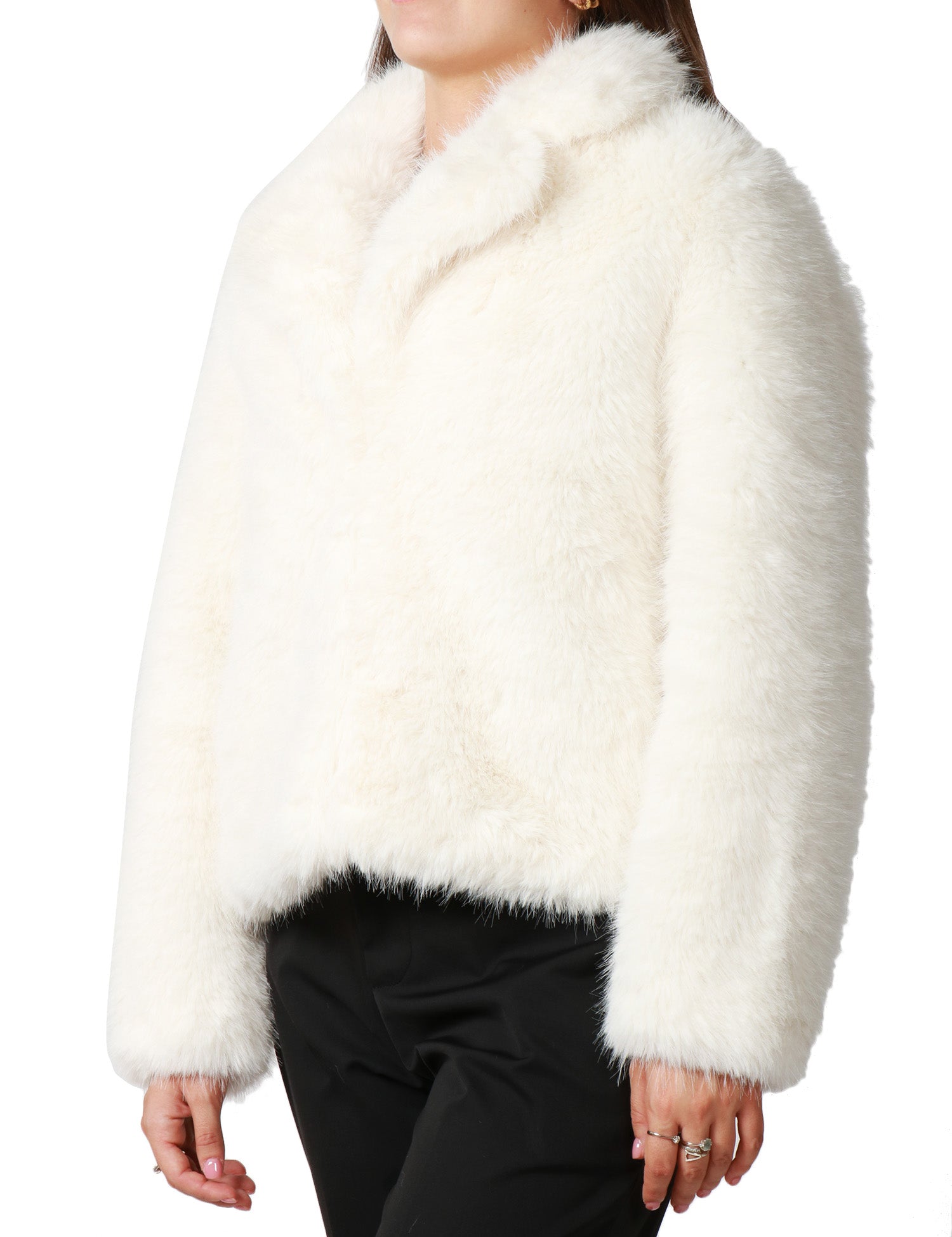 ECOPELLICCIA DONNA TAVUS MILANO WHITE A PELO MEDIO CON COLLO REVER