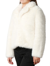 ECOPELLICCIA DONNA TAVUS MILANO WHITE A PELO MEDIO CON COLLO REVER