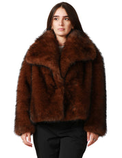 ECOPELLICCIA DONNA TAVUS MILANO DARK BROWN A PELO MEDIO CON MAXI COLLO