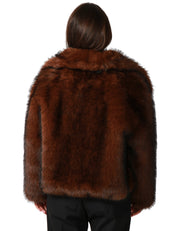 ECOPELLICCIA DONNA TAVUS MILANO DARK BROWN A PELO MEDIO CON MAXI COLLO