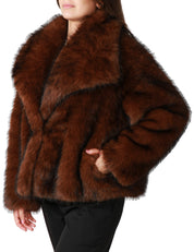 ECOPELLICCIA DONNA TAVUS MILANO DARK BROWN A PELO MEDIO CON MAXI COLLO