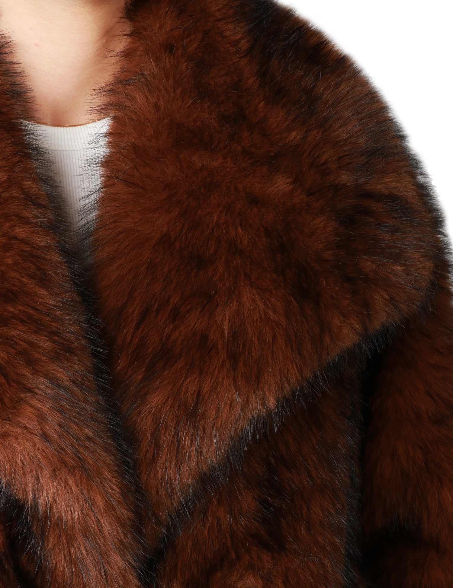 ECOPELLICCIA DONNA TAVUS MILANO DARK BROWN A PELO MEDIO CON MAXI COLLO