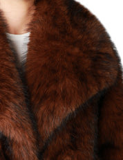 ECOPELLICCIA DONNA TAVUS MILANO DARK BROWN A PELO MEDIO CON MAXI COLLO