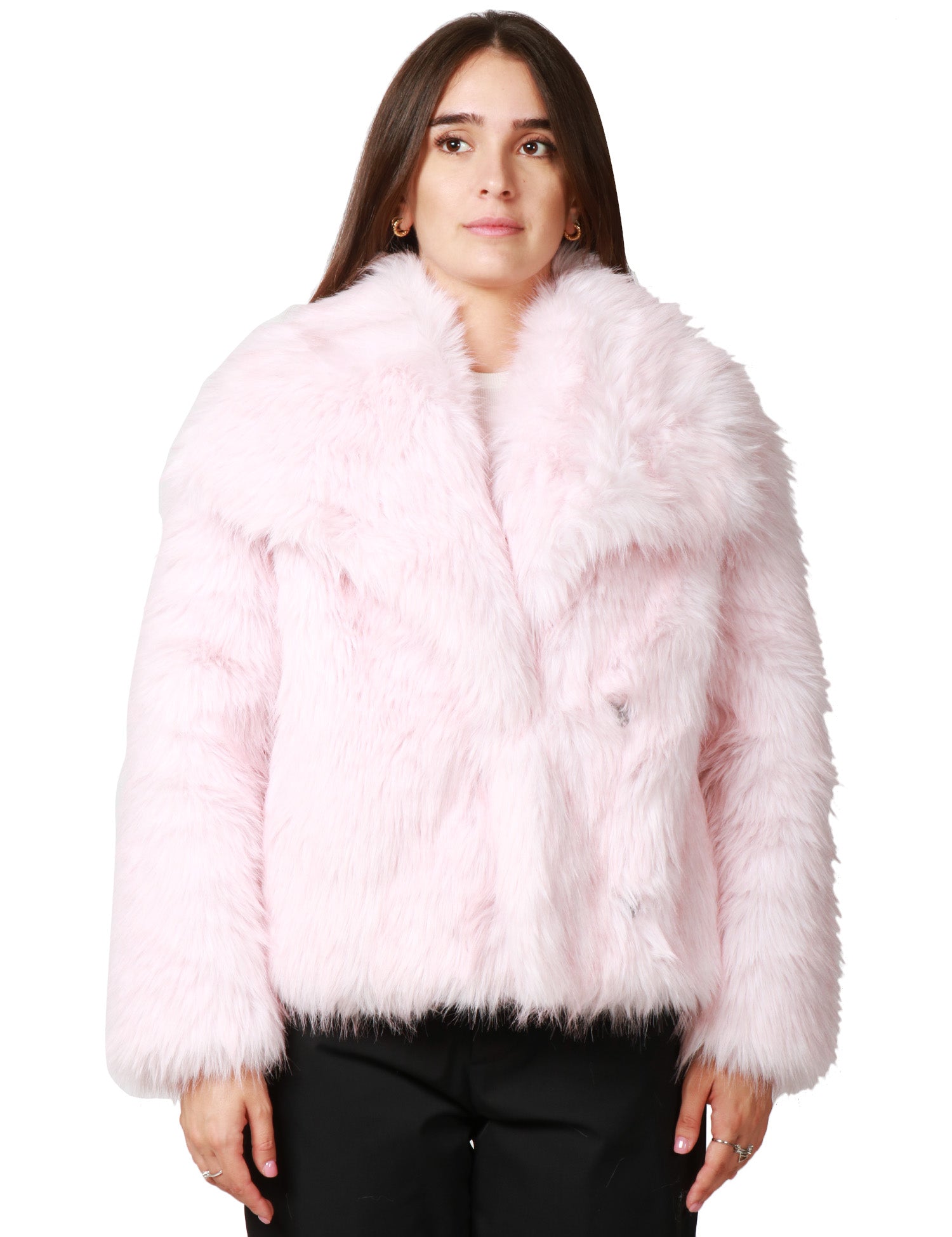 ECOPELLICCIA DONNA TAVUS MILANO PINK A PELO MEDIO CON MAXI COLLO