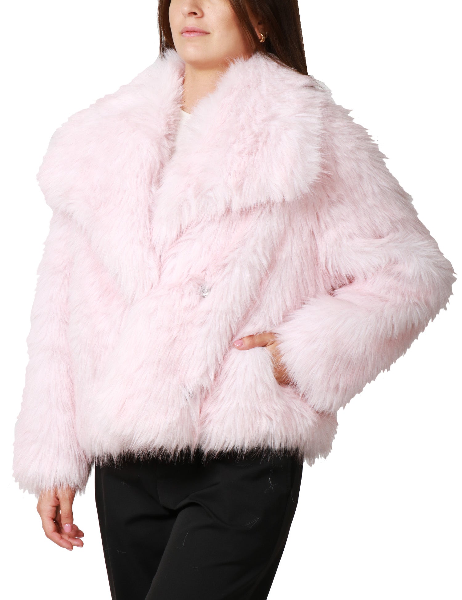 ECOPELLICCIA DONNA TAVUS MILANO PINK A PELO MEDIO CON MAXI COLLO