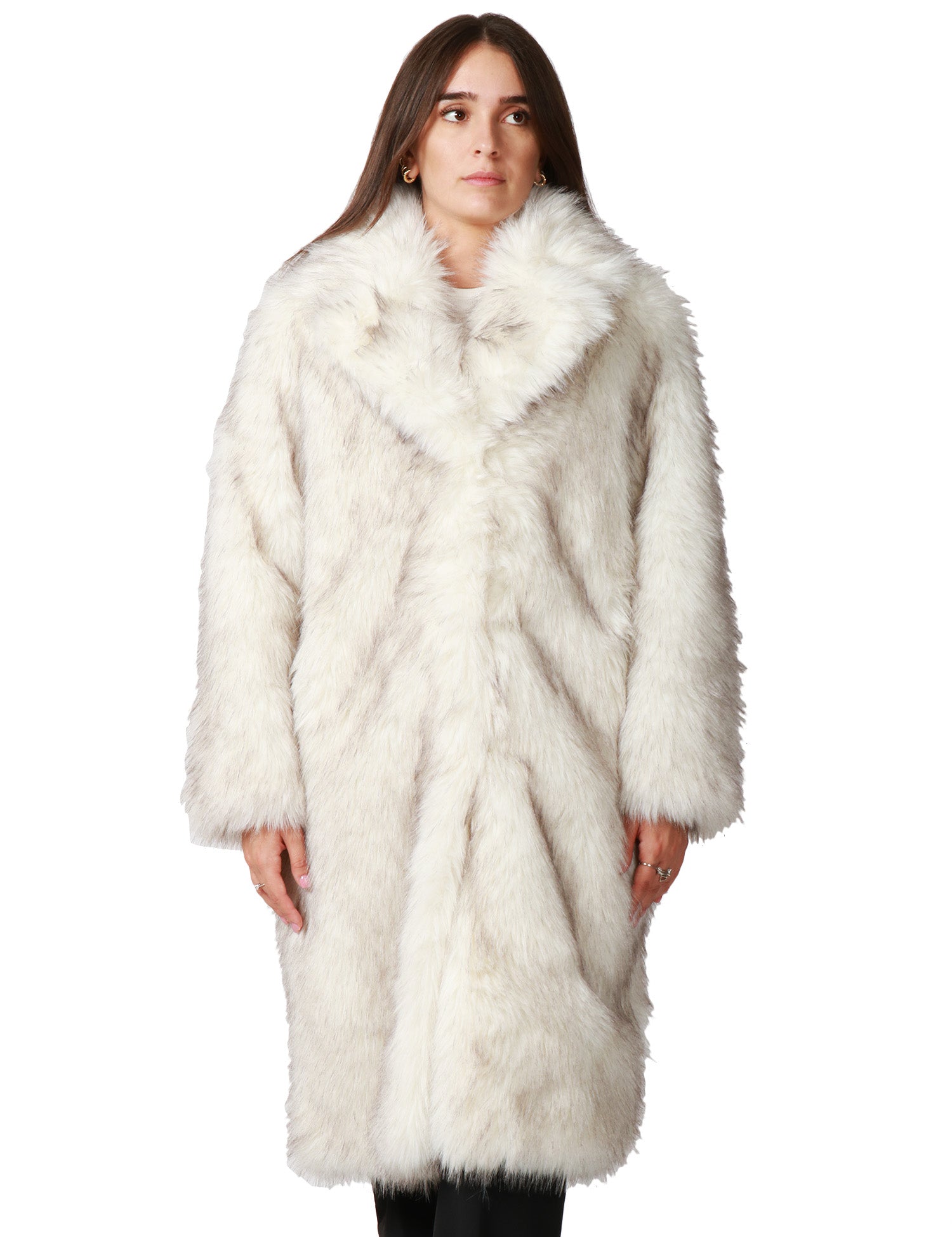 ECOPELLICCIA DONNA TAVUS MILANO BIANCO CRISTALLO LUNGA A PELO MEDIO CON COLLO REVER