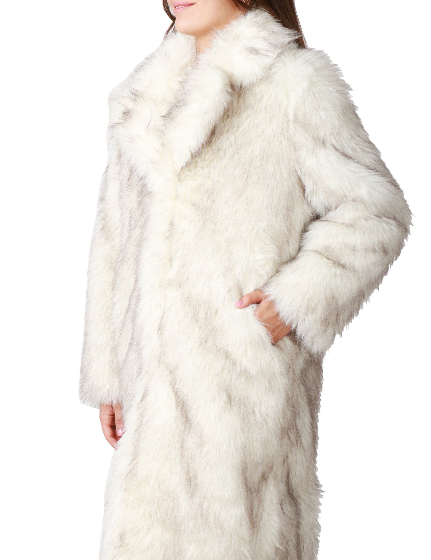 ECOPELLICCIA DONNA TAVUS MILANO BIANCO CRISTALLO LUNGA A PELO MEDIO CON COLLO REVER