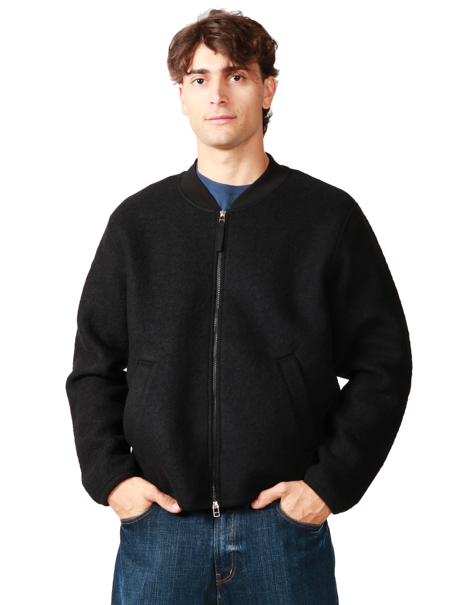 GIUBBOTTO BOMBER UOMO UNIVERSAL WORKS IN LANA CON ZIP BIDIREZIONALE